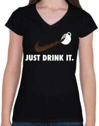 printfashion Just drink it - kávé - Női V-nyakú póló - Fekete (3667373)