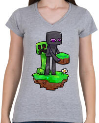 printfashion Minecraft barátok - Női V-nyakú póló - Sport szürke (2316366)