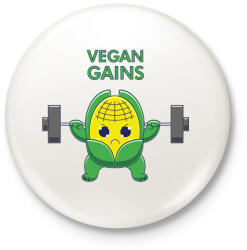 printfashion Vegan Gains - Kitűző, hűtőmágnes - Fehér (6599458)