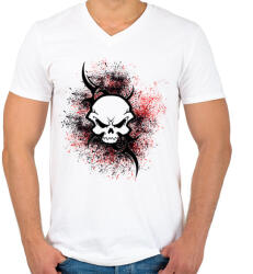 printfashion absztrakt skull - Férfi V-nyakú póló - Fehér (1776242)