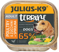 Julius-K9 Dog Terrine Adult Poultry&Zucchini, spirulina - csirkés-cukkinis nedveseledel felnőtt kutyák részére (150g)