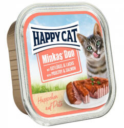 Happy Cat Minkas Duo alutálcás eledel - Szárnyas és lazac 16x100g