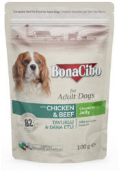 BonaCibo Pouch Adult dog csirke, marha alutasakos eledel kutyák részére 12x100g - pegazusallatpatika