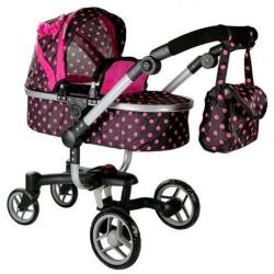 LEAN Toys Carucior pentru papusi negru cu buline roz 5245 (104139)