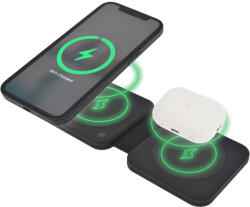 DVICED - 2-in-1 összecsukható vezeték nélküli mágneses töltőállomás, 15W gyorstöltéssel - fekete (DV230008)