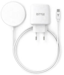 iStyle - Mágneses vezeték-nélküli töltő szett USB-C kábellel és 20 Wattos adapterrel - Fehér (PL9915101100117)