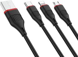 BOROFONE 3 az 1 ben töltőkábel (USB Type-C, MicroUSB, Lightning csatlakozó) (BX17) (BX17 fekete)