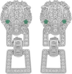  Panter Fej Ezüst Fülbevaló - Smaragd, Topáz - 1.82 ct