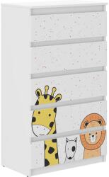  Ifjúsági 5 fiókos Komód - Állatok - fehér