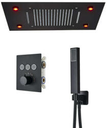  Zuhanycsap szett, Blackswan, M165 típus, matt fekete modell, 2 utas, termosztát, távirányító és LED világítás, mérete 50 cm