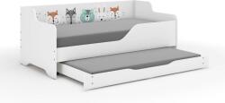  LILU pat pentru copii cu laterale laminate 160x80cm cu saltea și spațiu de depozitare lenjerie de pat cu saltea de 140x70 cm în interior - animale din pădure