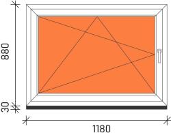  120×90 Bukó-nyíló műanyag ablak 3 rétegű üveggel