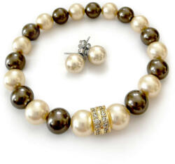 Swarovski Kristály Gyöngy Szett - Arany/Barna - Nyaklánc és Fülbevaló