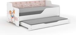  Pătuț pentru copii LILU cu front și lateral laminat 160x80cm cu saltea și spațiu de depozitare lenjerie de pat extensibil cu saltea de 140x70 cm în interior - maci
