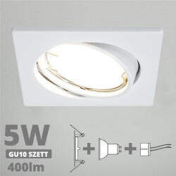 V-TAC LED spot szett: fehér bill. keret, négyzet + 4, 5 Wattos, természetes fehér GU10 LED lámpa + GU10 csatlakozó (kettesével rendelhető) (27169)