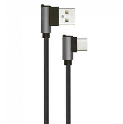 V-TAC Diamond L alakú USB - USB-C nejlon-szövetkábel (1 méter) fekete - USB 2.0 (22432)