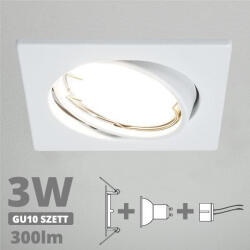 V-TAC LED spot szett: fehér bill. keret, négyzet + 2, 9 Wattos, természetes fehér GU10 LED lámpa + GU10 csatlakozó (kettesével rendelhető) (27164)
