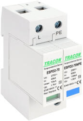 Tracon T2 AC típusú túlfeszültség levezető, cserélhető betéttel 1+1P 70kA 275V (ESPD2-70-1-1P)