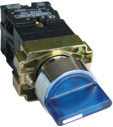 TRACON Világítókaros kapcsoló, fémalap, kék, LED, 3állású, izzó n. 1×NC+1×NO, 3A/400V AC, IP42 (NYGBK3665K)