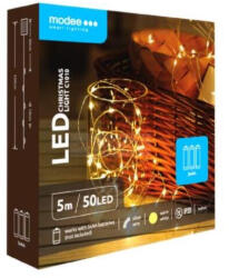Modee LED karácsonyi fűzér 50LED/5m réz AA-elem fehér-fényű 3V DC 2500K IP20 Modee (EPINML-C1010)