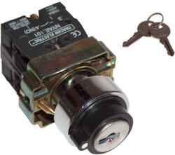 TRACON Kulcsos kapcsoló, fémalap, bal KI, kétállású, rugóvissza 1×NC+1×NO, 3A/230V AC, IP42 (NYBG65KK)