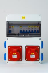TP Electric Szerelt ipari doboz installációval, 220X300mm, 2X(5P16A)+4X(2P+F) oldalsó, IP44, kismegsz. , Fí-relé (3320-004-5500KF) - vilagitasok