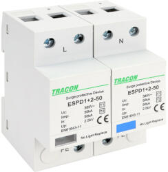 Tracon T1+T2 AC típusú túlfeszültség levezető, egybeépített 2P 50kA 385V (ESPD1-2-50-2P)