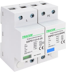 Tracon T1+T2+T3 AC típusú túlfeszültség levezető, egybeépített 1+1P 25kA 275V (ESPD1-2-3-25-1-1P)