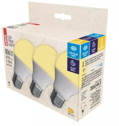 EMOS LED izzó True Light A60 / E27 / 7, 2 W (60 W) / 806 lm / (CRI)Ra >94 / meleg fehér 3db/doboz (ZQ5144_3)