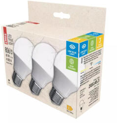 EMOS LED izzó True Light A60 / E27 / 7, 2 W (60 W) / 806 lm / (CRI)Ra >94 / természetes fehér 3db/doboz (_ZQ5145_3)