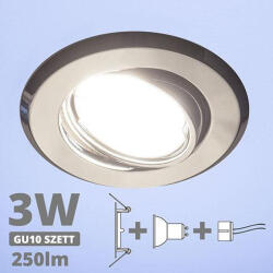 V-TAC LED spot szett: króm bill. keret + 2, 9 Wattos, hideg fehér GU10 LED lámpa + GU10 csatlakozó (kettesével rendelhető) (27132)