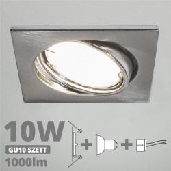 V-TAC LED spot szett: mattkróm bill. keret, négyzet + 9, 5 Wattos, természetes fehér GU10 LED lámpa + GU10 csatlakozó (kettesével rendelhető) (27203)