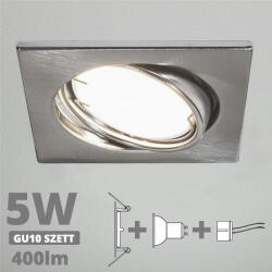 V-TAC LED spot szett: mattkróm bill. keret, négyzet + 4, 5 Wattos, természetes fehér GU10 LED lámpa + GU10 csatlakozó (kettesével rendelhető) (27196)