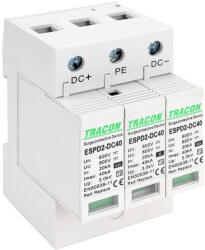 Tracon T2 DC típusú túlfeszültség levezető, cserélhető betéttel 800V (ESPD2-DC40-600)