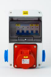 TP Electric Szerelt ipari doboz installációval, 130X220mm, 1X(5P16A)+ 2X(2P+F), IP44, kismegszakítóval (3318-002-5000K)