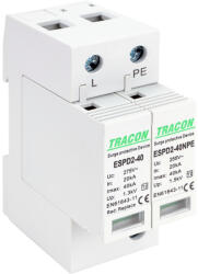 Tracon T2 AC típusú túlfeszültség levezető, cserélhető betéttel 1+1P 40kA 275V (ESPD2-40-1-1P)