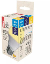 EMOS LED izzó True Light A60 / E27 / 7, 2 W (60 W) / 806 lm / (CRI)Ra >94 / meleg fehér (ZQ5144)