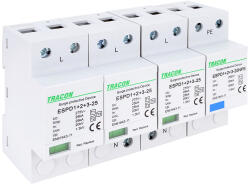Tracon T1+T2+T3 AC típusú túlfeszültség levezető, egybeépített 3+1P 25kA 275V (ESPD1-2-3-25-3-1P)
