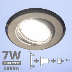 V-TAC LED spot szett: mattkróm bill. keret + 6, 5 Wattos, hideg fehér GU10 LED lámpa + GU10 csatlakozó (kettesével rendelhető) (27157)