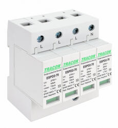 Tracon T2 AC típusú túlfeszültség levezető, cserélhető betéttel 4P 70kA 275V (ESPD2-70-4P)