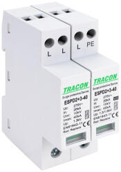 Tracon T2+T3 AC típusú túlfeszültség levezető, egybeépített 3+1P 40kA 275V (ESPD2-3-40-3-1P)