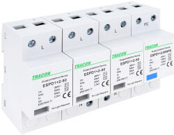 Tracon T1+T2 AC típusú túlfeszültség levezető, egybeépített 3+1P 50kA 385V (ESPD1-2-50-3-1P)