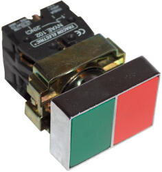 TRACON Tokozott kettős BE-KI nyomógomb, fémalap, zöld+piros 1×NC+1×NO, 3A/400V AC, IP44 (NYKK8325T)