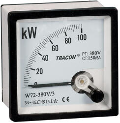 TRACON Hatásos teljesítménymérő, 3 fázisú, 4 vezetékes 96×96mm, 400V AC (W96-400V-4)