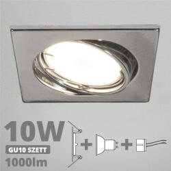 V-TAC LED spot szett: króm bill. keret, négyzet + 9, 5 Wattos, természetes fehér GU10 LED lámpa + GU10 csatlakozó (kettesével rendelhető) (27189)