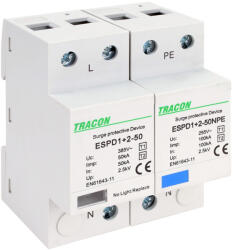 Tracon T1+T2 AC típusú túlfeszültség levezető, egybeépített 1+1P 50kA 385V (ESPD1-2-50-1-1P)