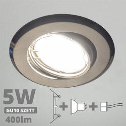V-TAC LED spot szett: mattkróm bill. keret + 4, 5 Wattos, természetes fehér GU10 LED lámpa + GU10 csatlakozó (kettesével rendelhető) (27151)