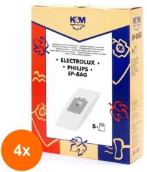 K&M Set 4 x Sac Aspirator Electrolux-Philips Universal (s-bag), Hartie, 5 Saci, K&M (TIV-4xDUSTBAG-EP-PAP-K&M)