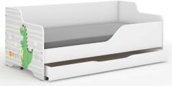  Pătuț pentru copii LILU cu front laminat 160x80cm cu saltea și spațiu de depozitare pentru lenjerie de pat - dinozauri