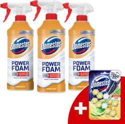 Domestos Power Hab spray Citrus Blast 3x435ml + Ajándék Domestos Duo WC blokk